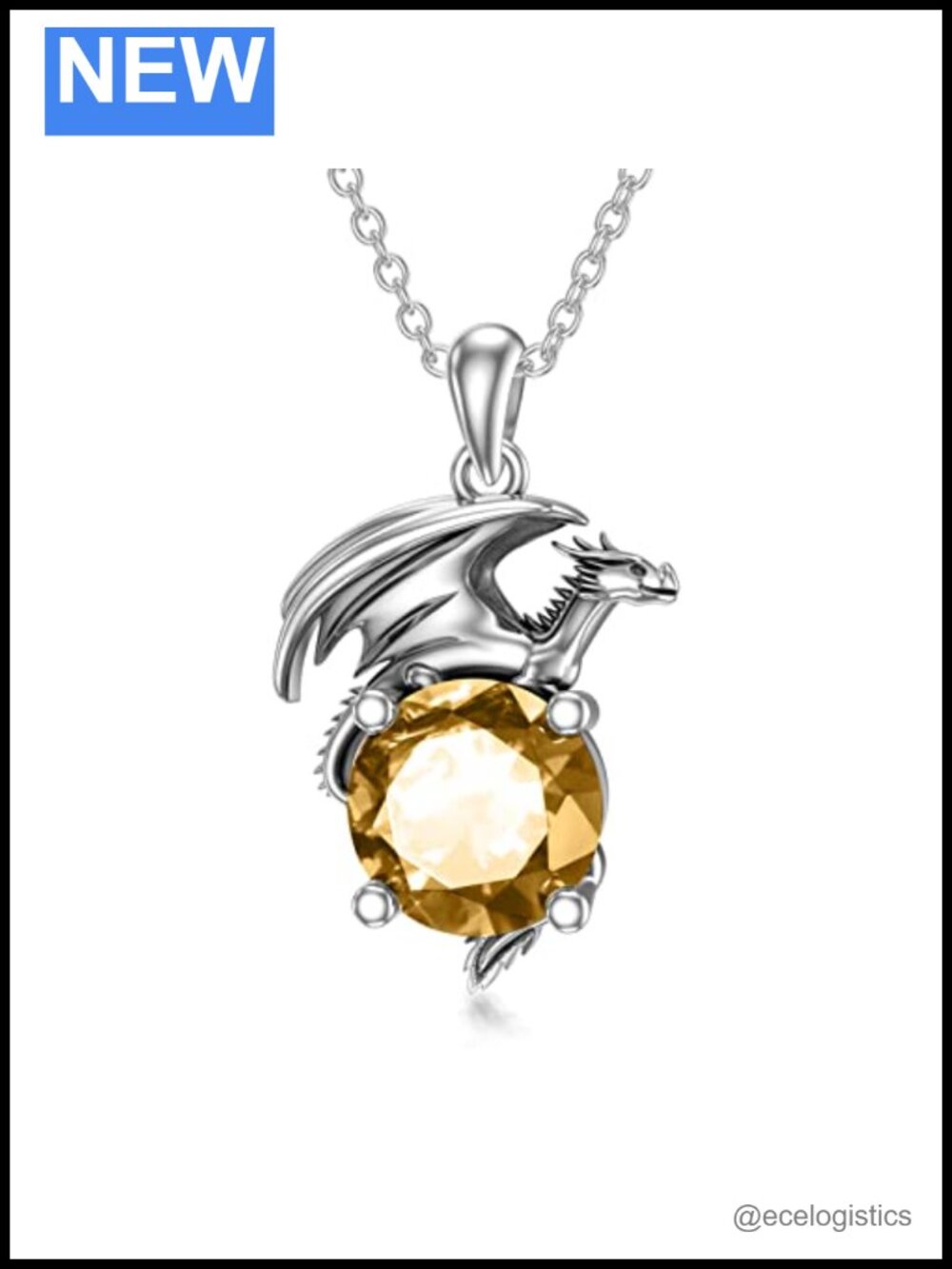 Sterling Silver Dragon Pendant Necklace Birthstone Gift